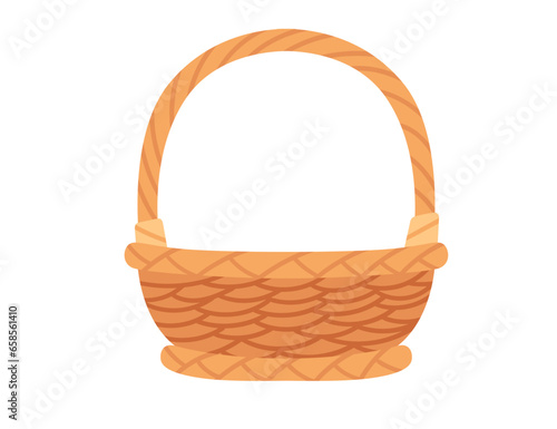 Handmade wooden basket with handle vector illustration isolated on white background