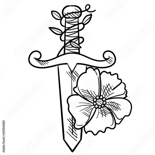 Wallpaper Mural Hand Drawn Floral Dagger  Torontodigital.ca