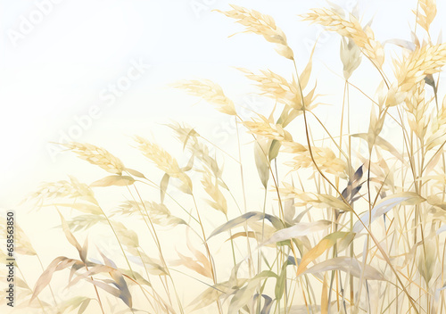 黄金色の麦、小麦 水彩画 イラスト