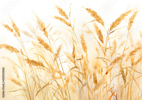 黄金色の麦、小麦　水彩画　イラスト
