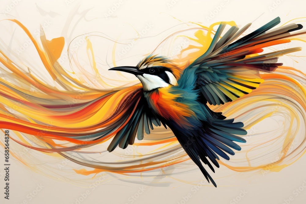 Obraz premium Exotic birds and their contours in graphic abstraction 