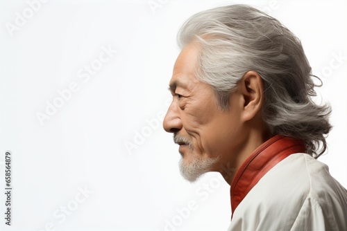 日本人のシニア男性の横顔（おじいさん・おじいちゃん・アジア人・白背景・背景なし）