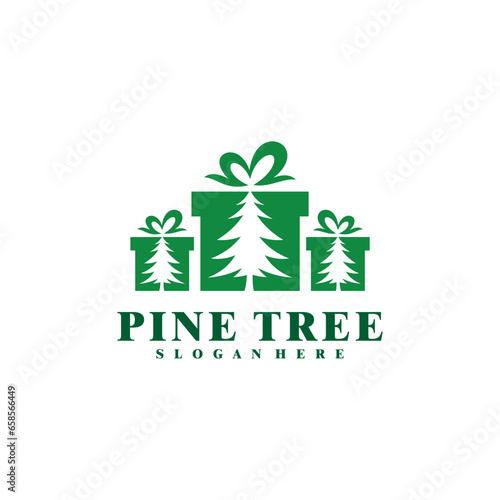 Gift with Pine Tree logo design vector. Creative Pine Tree logo concepts template