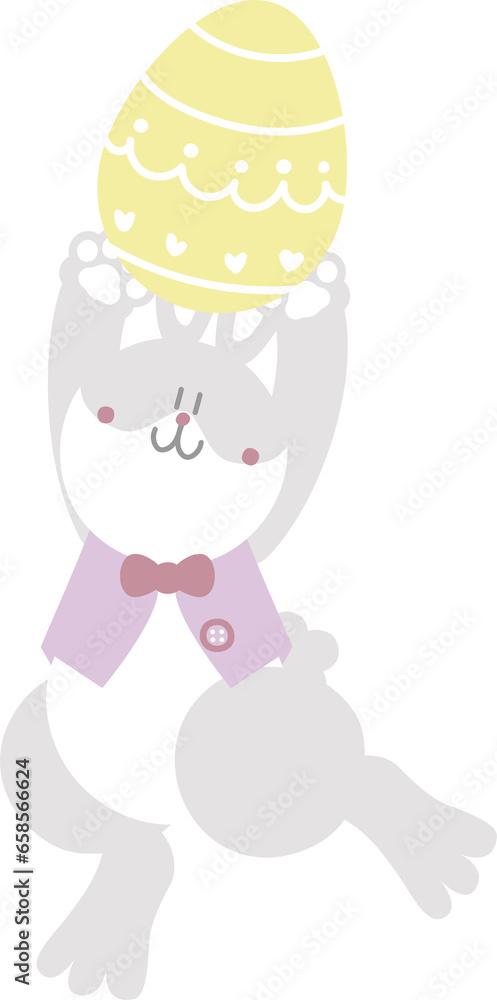 happy easter with bunny rabbit and egg, flat png transparent element character design
