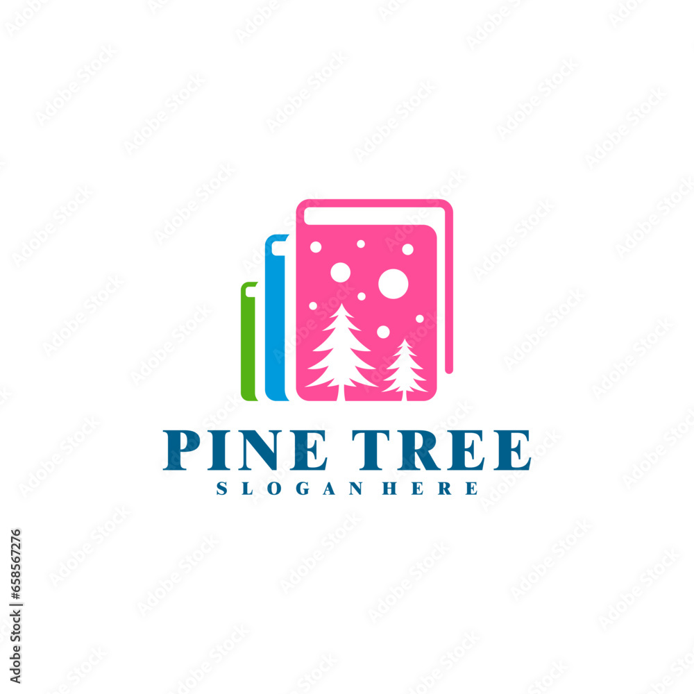 Pine Tree with Book logo design vector. Creative Pine Tree logo concepts template