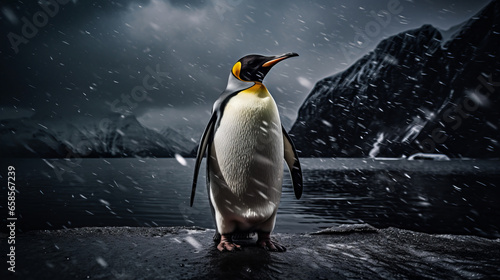 AI generated illustration of a penguin in the snow photo