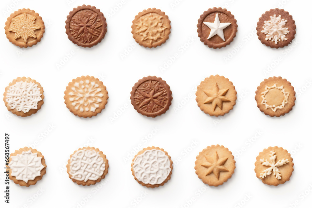 Seamless Tile Pattern, Top Down Photograph, Christmas Tree Cookies Isolated on a White Background, Generative AI Seamless Tile Pattern, Top Down Photograph, Christmas Tree Cookies Isolated on a White Background, Generative AI