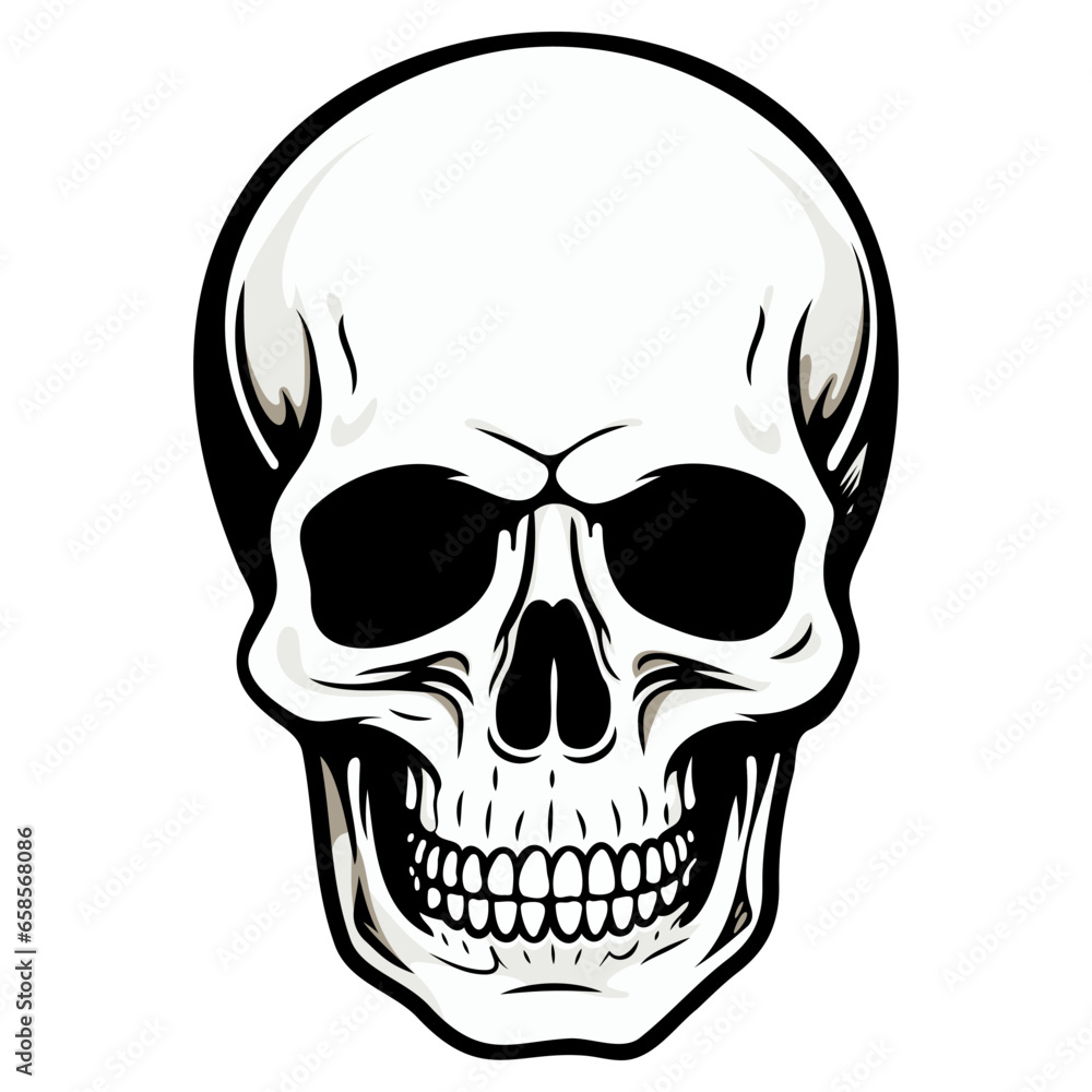 Human skull vector illustration. Halloween symbol of death, skeleton head, day of the dead.