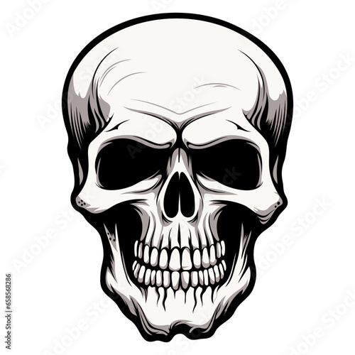 Human skull vector illustration. Halloween symbol of death, skeleton head, day of the dead.