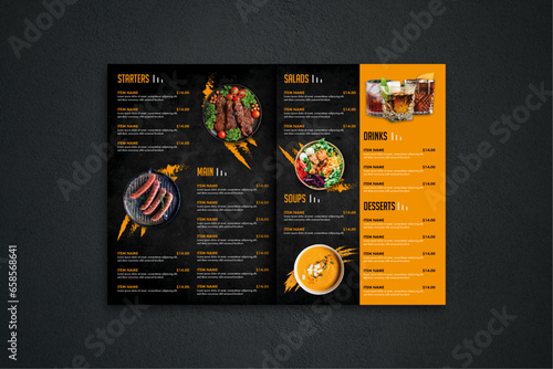 Black and yellow restaurant menu