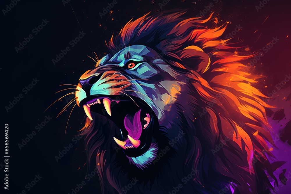 Roaring Lion Illustration - AI Generated