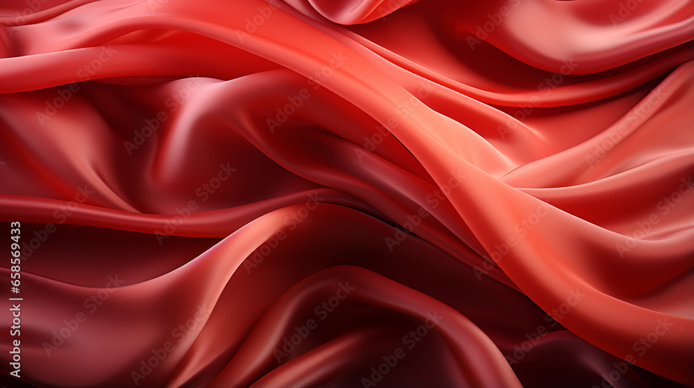Red silk satin background. Beautiful soft wavy folds on smooth shiny fabric. Anniversary, Christmas, wedding, valentine, event, celebration concept. Red luxury background with copy space for design Red silk satin background. Beautiful soft wavy folds on smooth shiny fabric. Anniversary, Christmas, wedding, valentine, event, celebration concept. Red luxury background with copy space for design