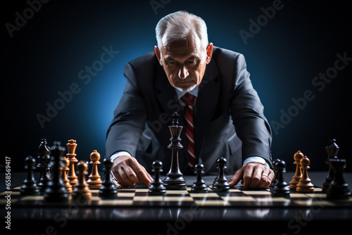 Explore the world of business strategy as a professional makes calculated moves on a chess board, highlighting decision-making, competition, and success.