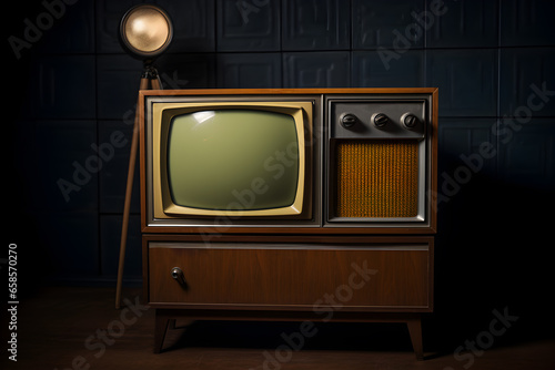 Retro old television on the black background