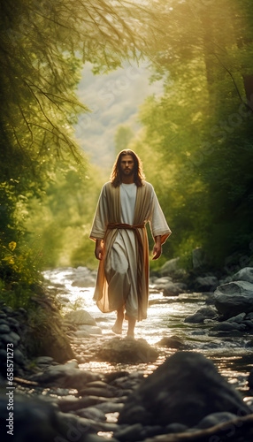 Jesus walking through nature