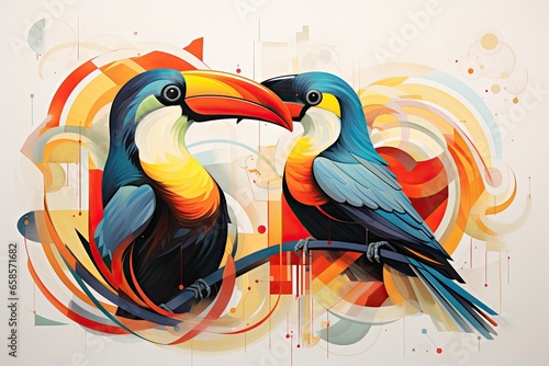 Exotic birds and their contours in graphic abstraction  photo