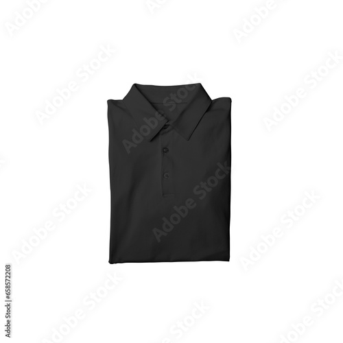 Black t-shirt mockup photo, blank polo beautifully folded for presentation design, prints, patterns. Black folded polo shirt