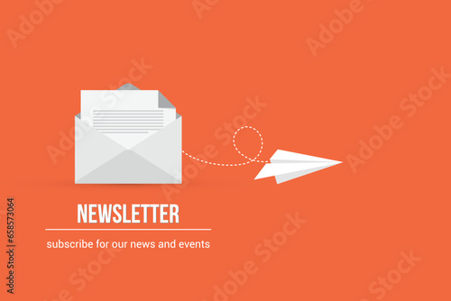 Newsletter. vector illustration of email marketing. subscription to newsletter, news, offers, promotions. a letter and envelope. subscribe, submit. send by mail. 