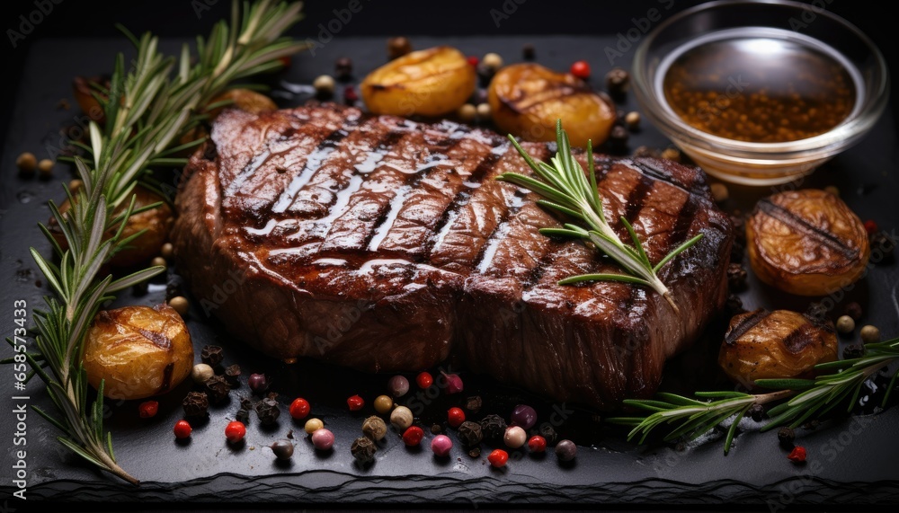 Ribeye steak from marbled beef medium rare, ribeye beef steak grilled perfectly Ribeye steak from marbled beef medium rare, ribeye beef steak grilled perfectly