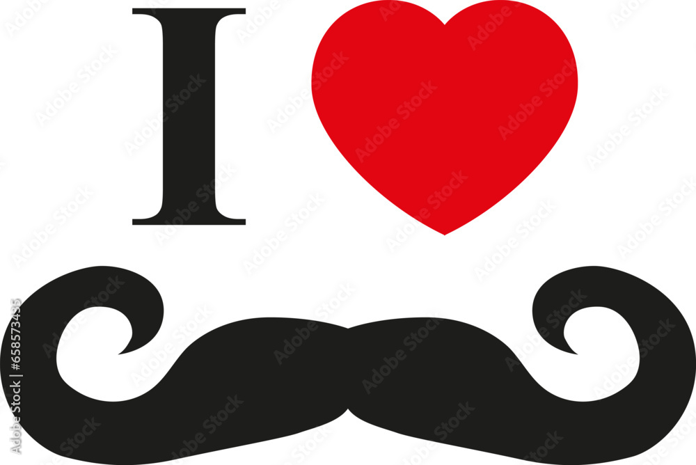 illustration of a heart with moustache, love illustration of a heart with moustache, love