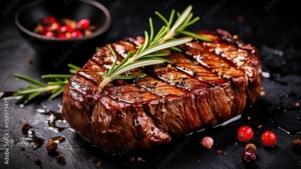 Ribeye steak from marbled beef medium rare, ribeye beef steak grilled perfectly Ribeye steak from marbled beef medium rare, ribeye beef steak grilled perfectly