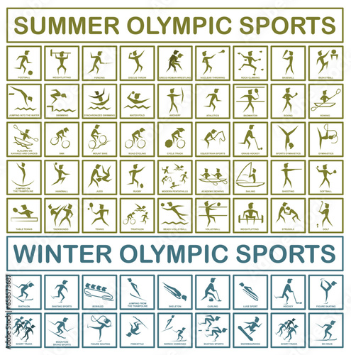 Olympic sport. Set of sports icons. Icons of all types of Olympic sports.