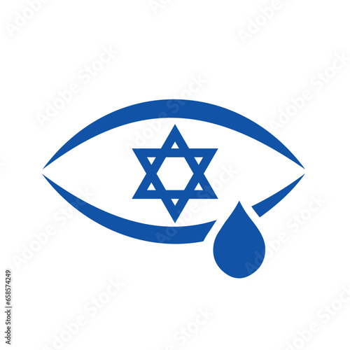 Weeping eye with the coat of arms of Israel. Sympathy. Support. Tragic events. Vector illustration isolated on white background.