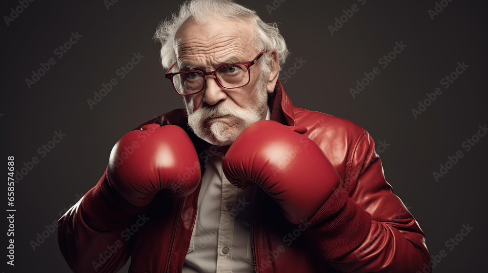 old man wearing boxing gloves