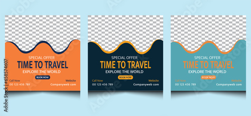 Simple wave clean elegant minimal unique creative modern business online travel ad ads agency tour advertising web social media post banner design template. 