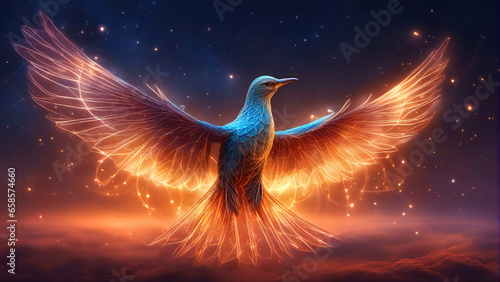 Magical dove bird with wings spread, glowing with energy.