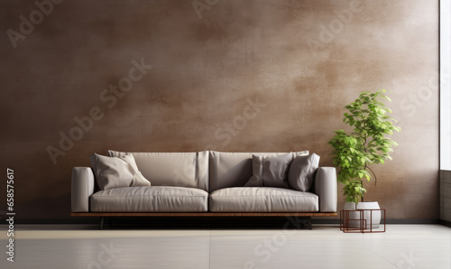 Modern living room interior with bright creamy sofa © Filip
