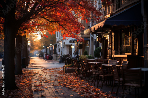 A coffee shop in the city in autumn