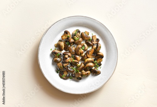Cooked mushroom with greens