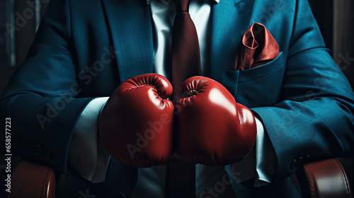 businessman wearing boxing gloves © iwaart