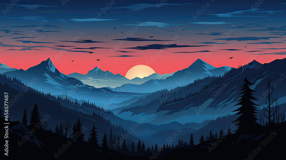 Majestic mountain range in silhouette AI generative