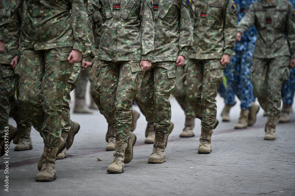 Soldiers in marching formation during military recruitment Soldiers in marching formation during military recruitment