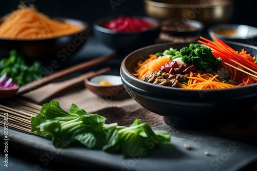 ﻿The camera is moving nearer to Bibimbap, a tasty and famous Korean dish. Sometimes, it can be difficult to understand what is going on behind something.. AI Generated photo