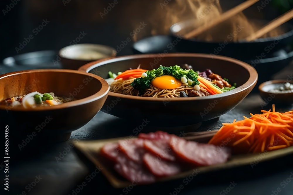 The camera is getting closer to Bibimbap, a delicious and well-known Korean food. Sometimes, it can be hard to know what is happening behind something.. AI Generated The camera is getting closer to Bibimbap, a delicious and well-known Korean food. Sometimes, it can be hard to know what is happening behind something.. AI Generated
