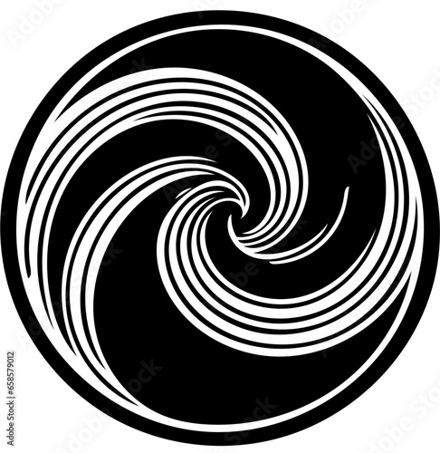 Black and white illustration of psychic waves, spiral pattern, zebra lines, illusion art