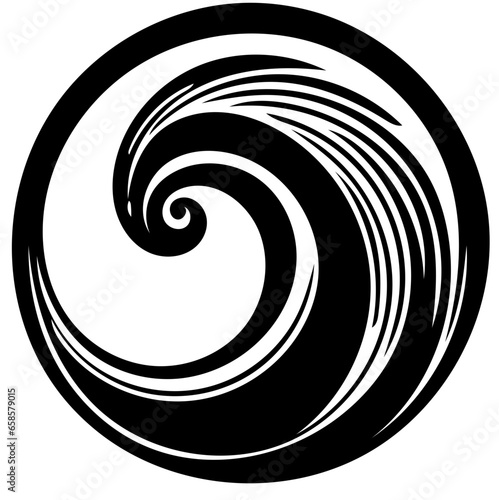 Black and white illustration of psychic waves, spiral pattern, zebra lines, illusion art