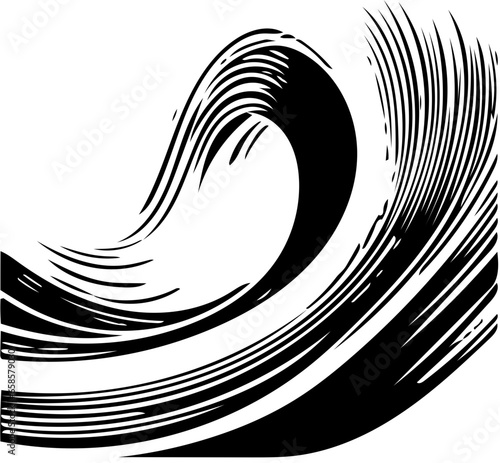 Black and white illustration of psychic waves, spiral pattern, zebra lines, illusion art