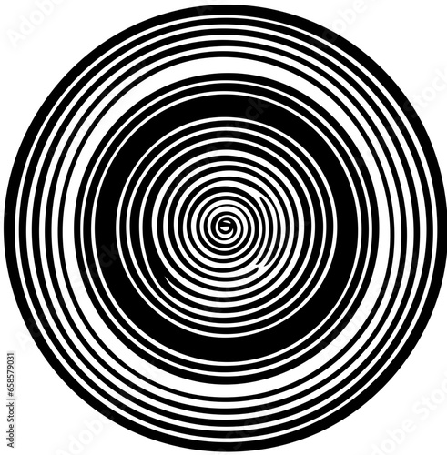 Black and white illustration of psychic waves, spiral pattern, zebra lines, illusion art
