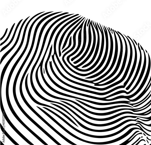 Black and white illustration of psychic waves, spiral pattern, zebra lines, illusion art