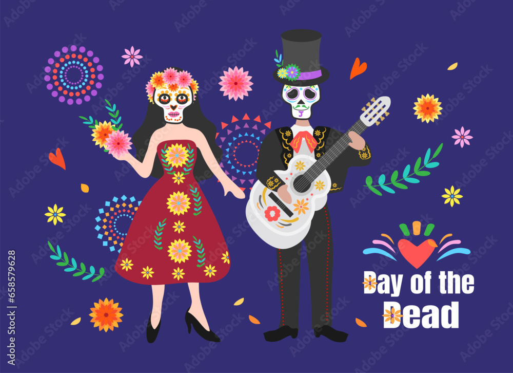 Naklejka premium Day of the dead, Dia de los muertos. Fiesta, Halloween holiday poster, party flyer, funny greeting card.
