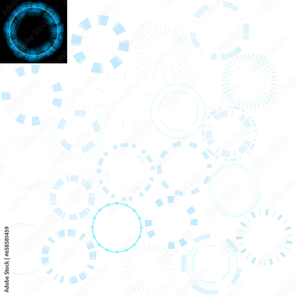circle futuristic blue glow holographic design with separated shape transparent background