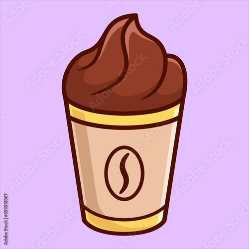 Vector Illustration of Coffee with Cream in Paper Cup in Cartoon Flat Style.