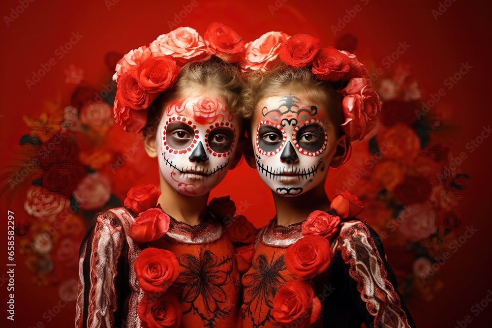 Two sisters disguised for the day of the dead