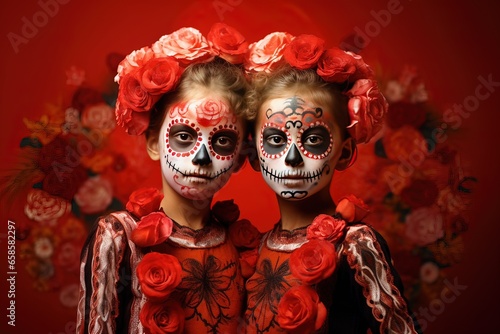 Two sisters disguised for the day of the dead