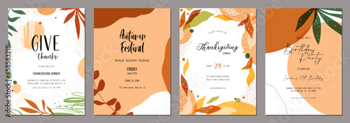 Trendy abstract Thanksgiving templates. Good for poster, card, invitation, flyer,  banner, brochure, post in social networks, advertising, events and page cover.