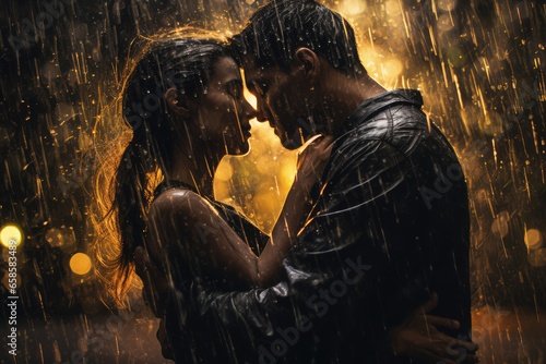 lovers kissing under the rain photo